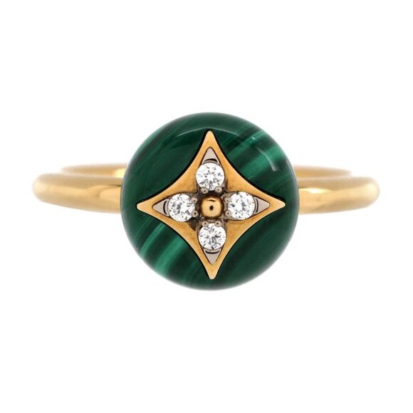 Louis Vuitton B Blossom Ring 18K Yellow Gold and 18K White Gold with Malachite a - Picture 1 of 3
